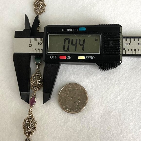 Sterling Silver 925 Multi Gemstone Marcasite Floral Link Bracelet 7.25" - Picture 14 of 16